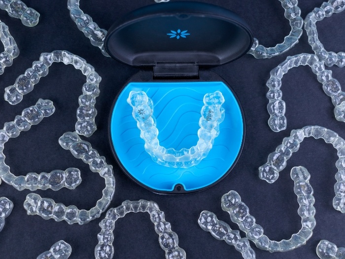 Case containing single aligner surrounded by multiple aligners for Invisalign in Wethersfield
